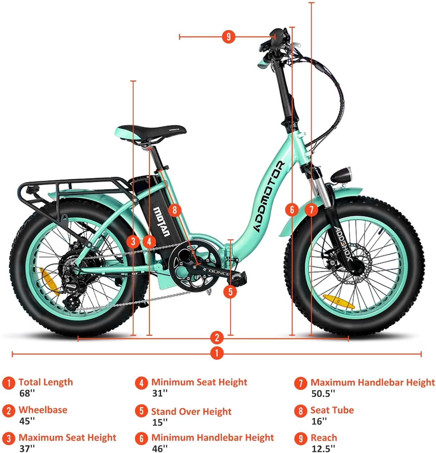 M-140 P7 22 MPH Electric Bike 750W Folding Fat Tires Ebike 48V 16AH Battery Adult Electric Bicycles with Rear Rack + Fenders(Cyan)