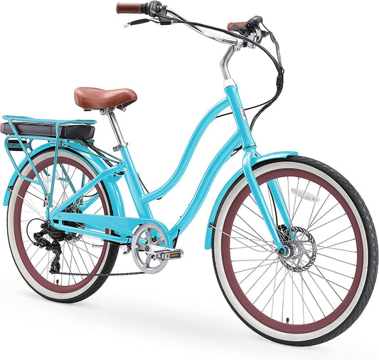 Evryjourney Women'S Electric Bike, Step-Through Touring Hybrid Ebike, 250/500 Watt Motor, 26" Bicycle, Multiple Colors