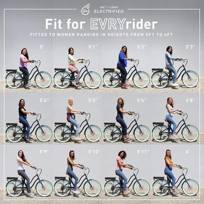 Evryjourney Women'S Electric Bike, Step-Through Touring Hybrid Ebike, 250/500 Watt Motor, 26" Bicycle, Multiple Colors