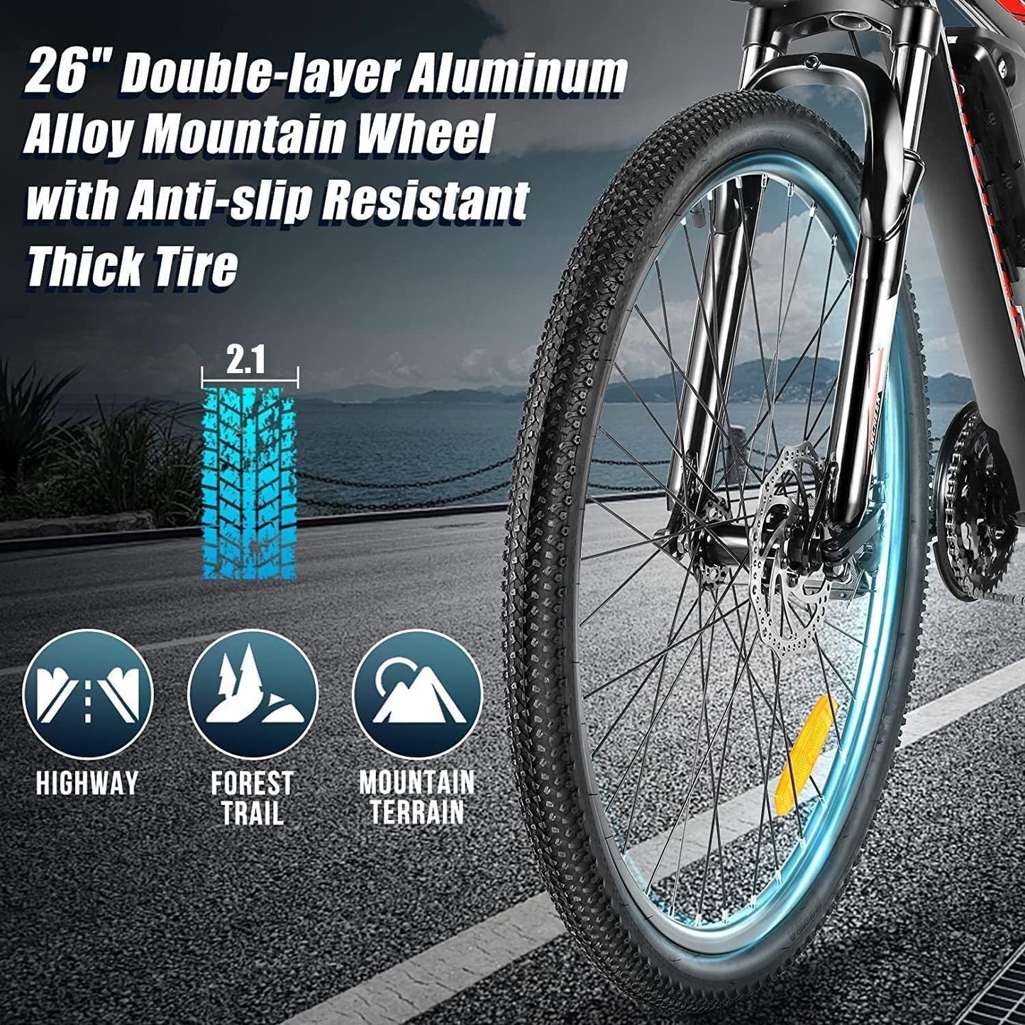 26" Electric Bike for Adults, [Peak 750W Motor] Electric Mountain Bike, 22 MPH Commuter Ebike, 55 Miles Adults Electric Bicycle with 48V/374Wh Battery, LCD Display, 21 Speed, Front Suspension