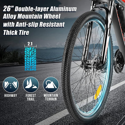 26" Electric Bike for Adults, [Peak 750W Motor] Electric Mountain Bike, 22 MPH Commuter Ebike, 55 Miles Adults Electric Bicycle with 48V/374Wh Battery, LCD Display, 21 Speed, Front Suspension