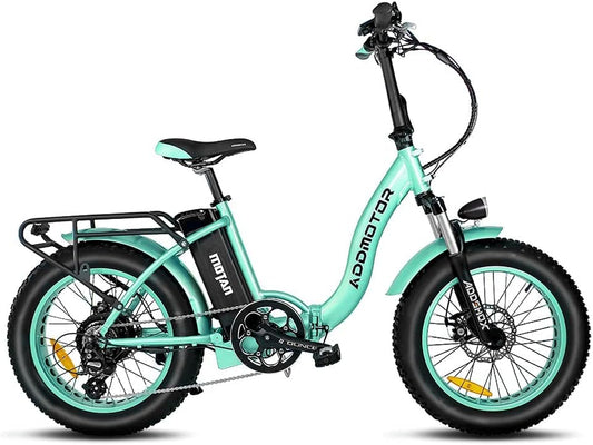 M-140 P7 22 MPH Electric Bike 750W Folding Fat Tires Ebike 48V 16AH Battery Adult Electric Bicycles with Rear Rack + Fenders(Cyan)
