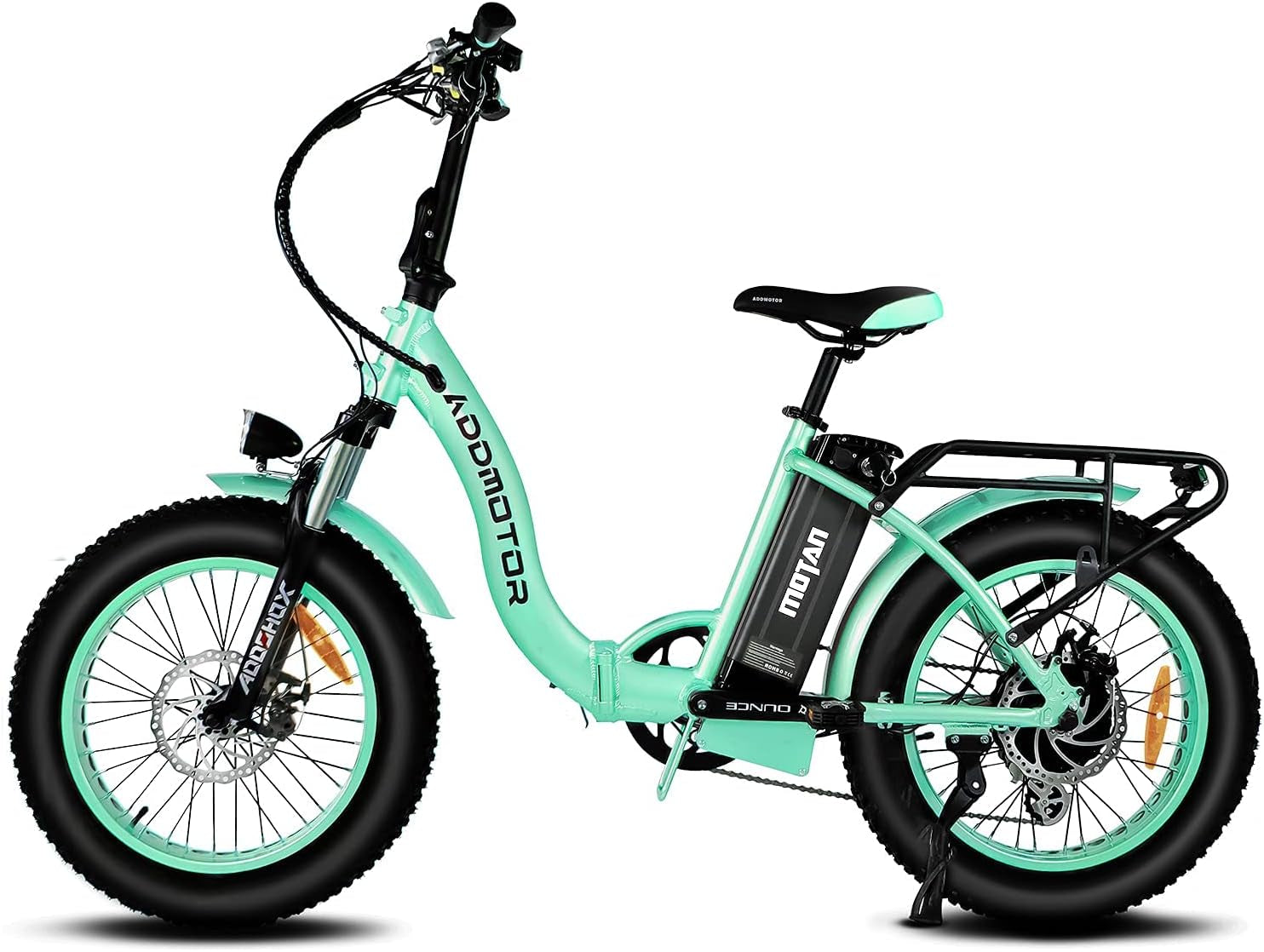 M-140 P7 22 MPH Electric Bike 750W Folding Fat Tires Ebike 48V 16AH Battery Adult Electric Bicycles with Rear Rack + Fenders(Cyan)