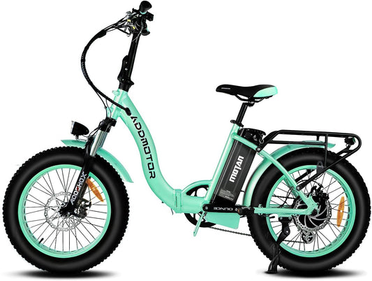 M-140 P7 22 MPH Electric Bike 750W Folding Fat Tires Ebike 48V 16AH Battery Adult Electric Bicycles with Rear Rack + Fenders(Cyan)