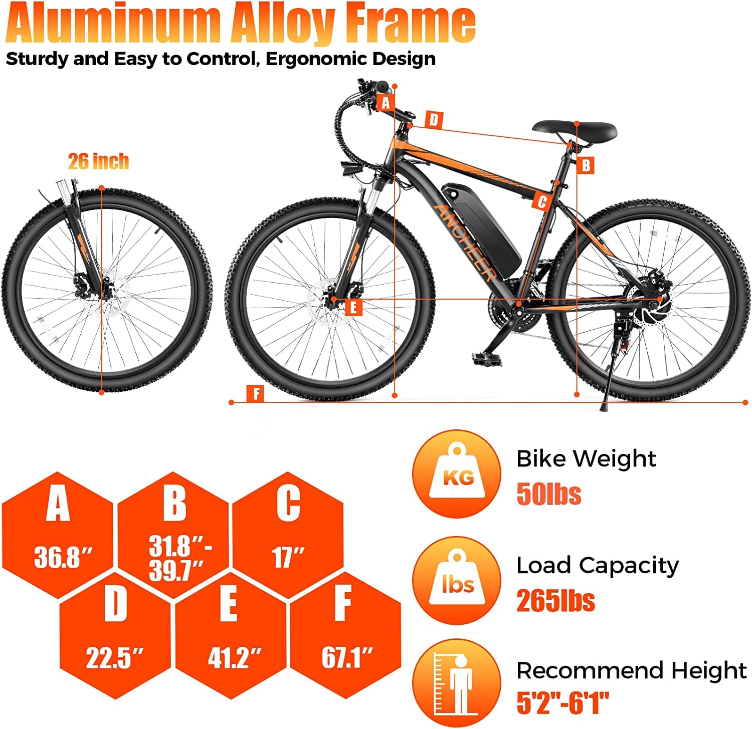 26" Electric Bike for Adults, [Peak 750W Motor] Electric Mountain Bike, 22 MPH Commuter Ebike, 55 Miles Adults Electric Bicycle with 48V/374Wh Battery, LCD Display, 21 Speed, Front Suspension