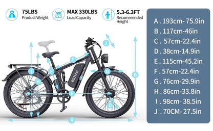 Ridstar-Electric Mountain Bike, Comfortable Aluminum Alloy Frame, 48V 23Ah, Smart Electronic Lithium Battery, MTB, 2000W, New